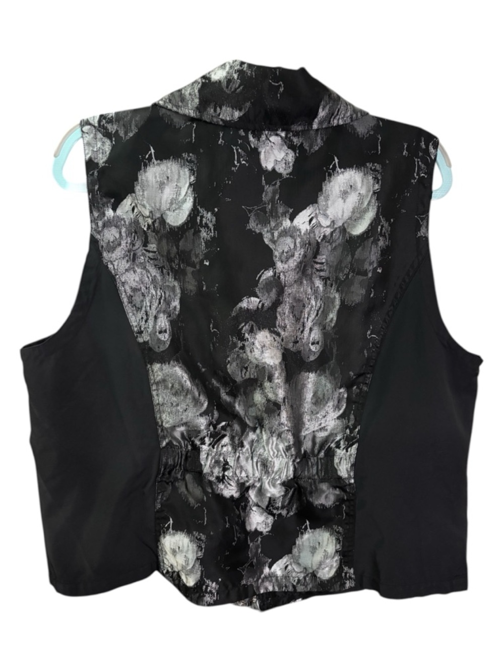 CJ Banks Black & Silver Abstract Spring Floral Zip-Front Moto Vest | Size 1X - Picture 2 of 13